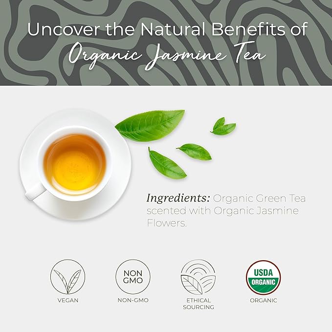 Starwest Botanicals Organic Jasmine Tea - Caffeinated Herbal Blend, Green Tea Scented with Natural Jasmine Flowers, Fragrant & Uplifting, Enjoy Hot or Iced, USDA Organic - Bulk Pack, 100 Tea Bags