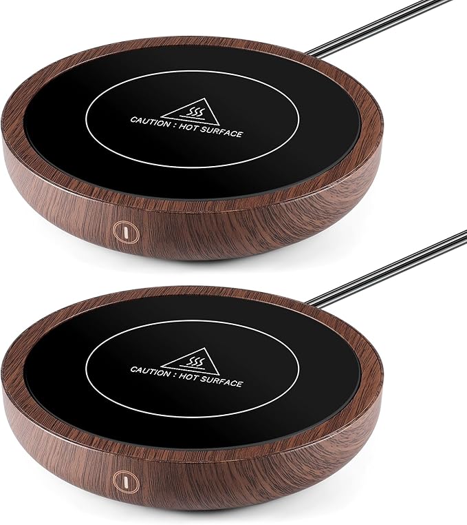 2 Pack Coffee Mug Warmer, Cup Warmer for Hot Drinks, 36w Heating Plate with 4h Auto Shut Off, 3-Temp Settings for Chocolate Milk Tea Beverage Jar Candle Warmer Home Office Desk(Wood Color)