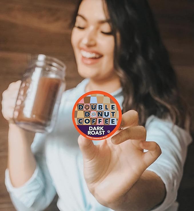Double Donut Coffee Dark Roast Coffee Pods, Extra Bold Blend Coffee, Single Serve Coffee For Keurig K Cups Machines, Dark Roast Coffee in Recyclable Pods, 80 Count