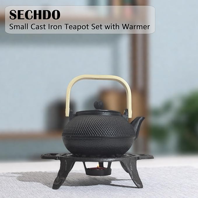 Cast Iron Tea Set with Teapot and Warmer, Japanese Tetsubin, 30.4oz Small Teapot with Infuser for Loose Leaf, Asian Tea Kettle for Stovetop Safe, Elegant Durable Tea Pot Set Gift