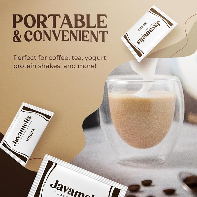 Javamelts Mocha Flavored Sugar Packets | Pure Cane Sugar for Baking, Coffee Syrup Substitute, Cocktails, Tea | Non GMO, Non Dairy, Gluten Free, Kosher | 1,000 Bulk Sugar Packets