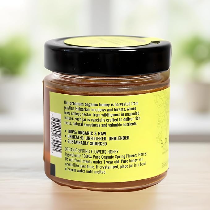 ORPHE Organic Honey Spring Flowers – Clean Simple Natural Sweetener for Coffee, Tea, Matcha and Breakfast, Unheated & Creamed 9oz Glass Jar