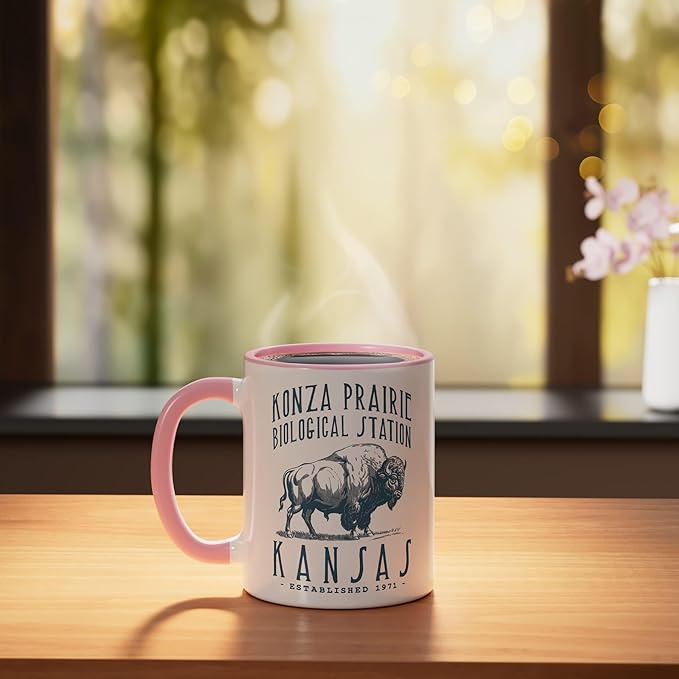 KONZA PRAIRIE, KANSAS. BISON DESIGN Ceramic Mug, Pink/White