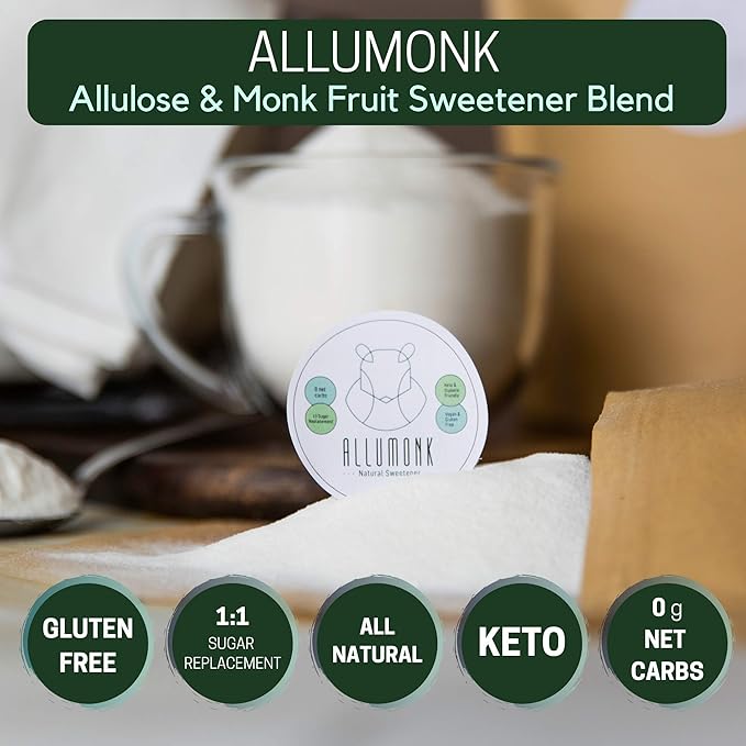 ChipMonk AlluMonk - Allulose and Monk Fruit Sweetener Blend - Keto, Diabetic & Paleo Friendly - Zero Calorie, Zero Carb, Granulated Natural Sugar Substitute - Gluten Free, Vegan
