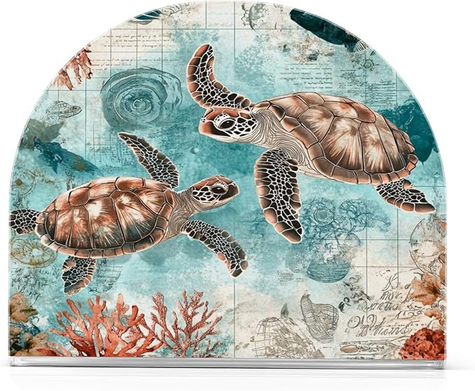 Vintage Ocean Sea Turtle Map Napkin Holder for Table Paper Cocktail Napkin Holders for Kitchen Dinning Acrylic Dinner Napkin Dispenser for Dinner Home Decor Bar 2 Pack