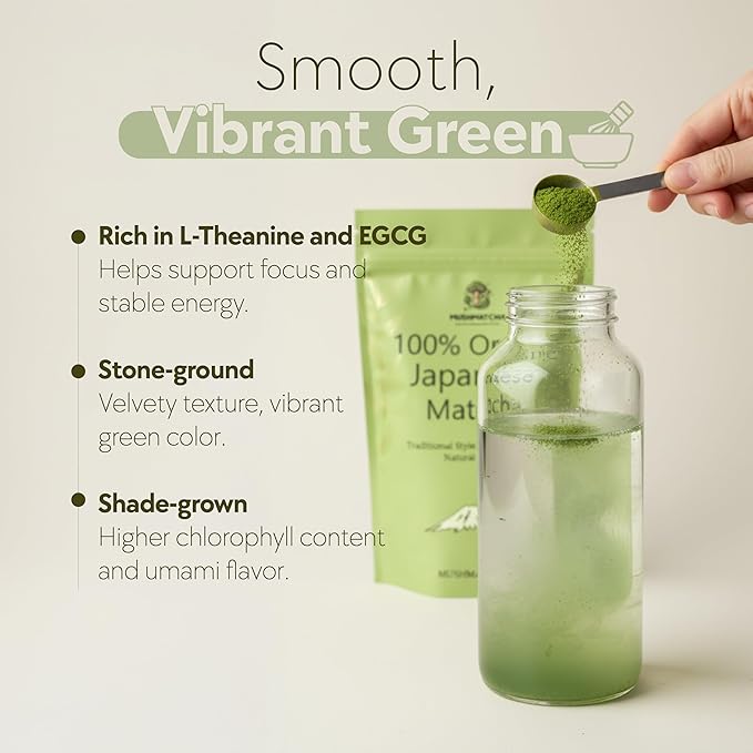 MushMatcha Organic Matcha Powder Grade 6A – Premium Ceremonial Green Tea Concentrate for Lattes, Smoothies & Baking, Pure Jade Leaf Blend, Unsweetened Formula with Smooth Taste, 100g Resealable Pouch