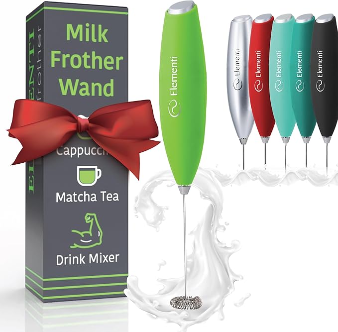 Elementi Milk Frother Wand - Powerful Hand Frother for Coffee - Handheld Electric Whisk, Milk Foamer, Mini Whisk & Coffee Blender for Frappe, Lattes, and Matcha (Lime Green)
