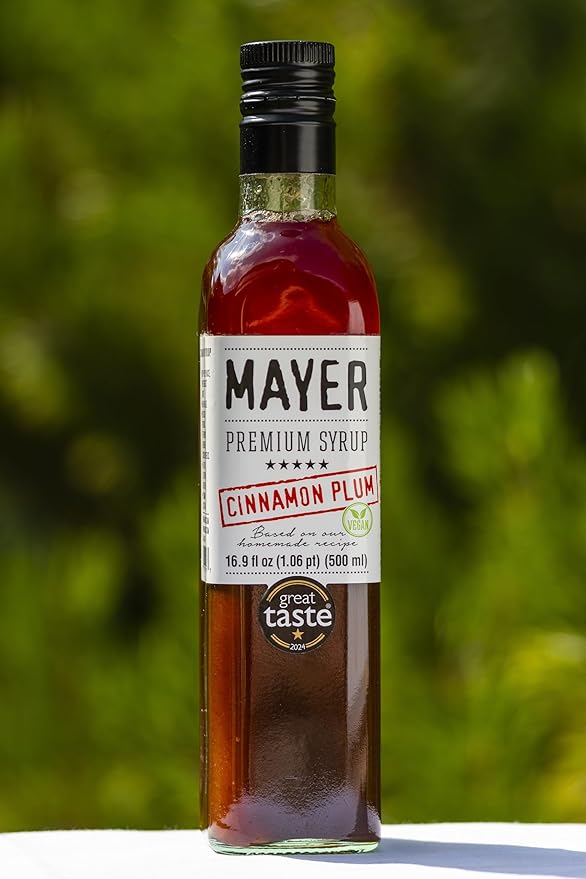 Mayer Premium Cinnamon Plum Syrup – Award-Winning, All-Natural, Vegan, Gluten-Free, Made with 100% Real Fruits, (16.9oz), Perfect Coffee Syrup & Cocktail Syrup, No Artificial Additives (1 Pack)