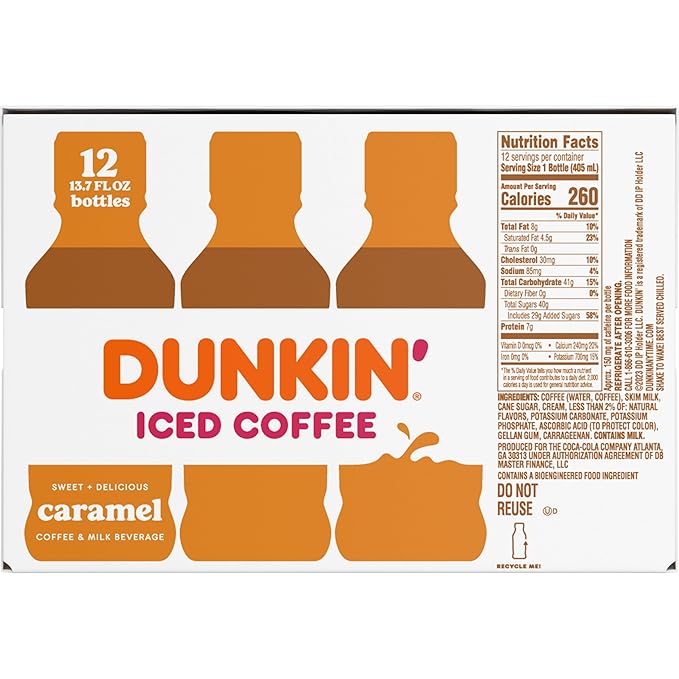 Dunkin' Iced Coffee Caramel Bottles, 13.7 fl oz, 12 Pack