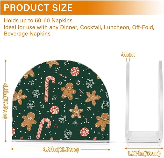 Christmas Gingerbread Snowflakes Napkin Holder for Table Paper Cocktail Napkin Holders for Kitchen Dinning Acrylic Dinner Napkin Dispenser for Dinner Home Decor Bar 1 Pack