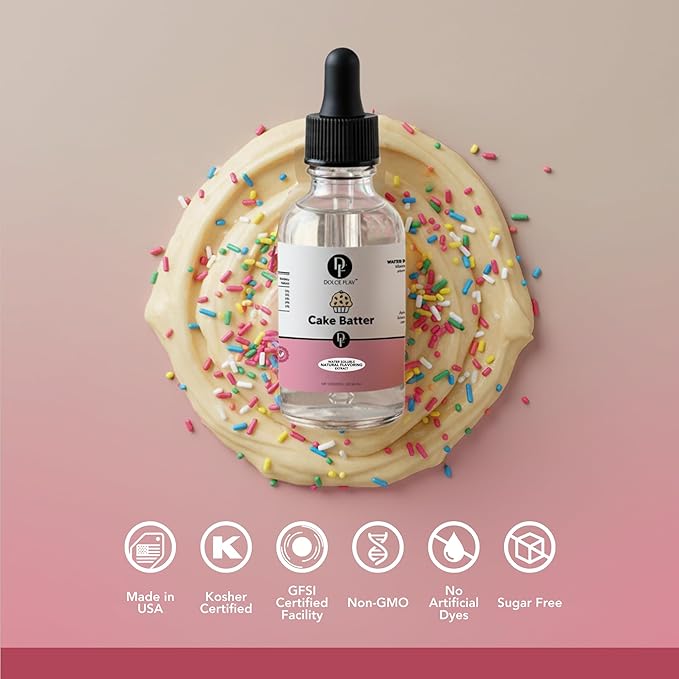 Dolce Flav Natural Cake Batter Extract – 8 Ounce Water-Soluble Kosher, Sugar-Free, Concentrated Birthday Cake Flavor for Frosting, Cupcakes & Ice Cream