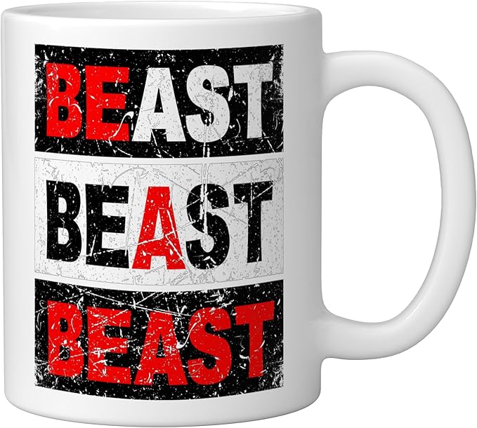 Retro Be A Beast Gym Training Shirt Ceramic Mug, White