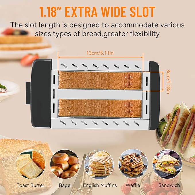 Sleek 2-Slice Toaster with Wide Slots – 6 Adjustable Settings, Defrost for Frozen Bread, Removable Tray, Compact Stainless Steel Design – Modern kitchen appliances Essential (White)