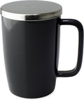 FORLIFE Dew Glossy Finish Brew-In-Mug with Basket Infuser & "Mirror" Stainless Lid 18 oz., Black Graphite