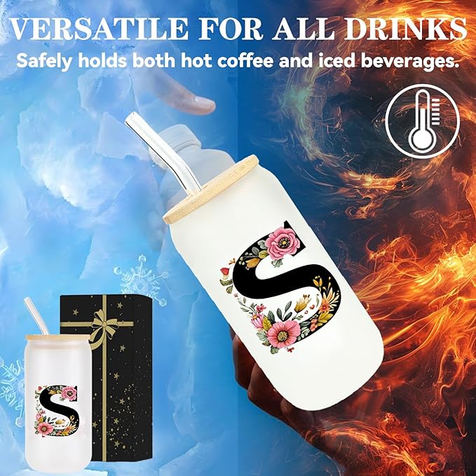 Monogrammed Glass Drinking Cup With Lid Straw Personalized Customized Post Cards Women Gift Flight Attendant Pet Sitter Secretary Hairdress Caregiver Musicians Cheerleaders Hairstylist Nanny,F