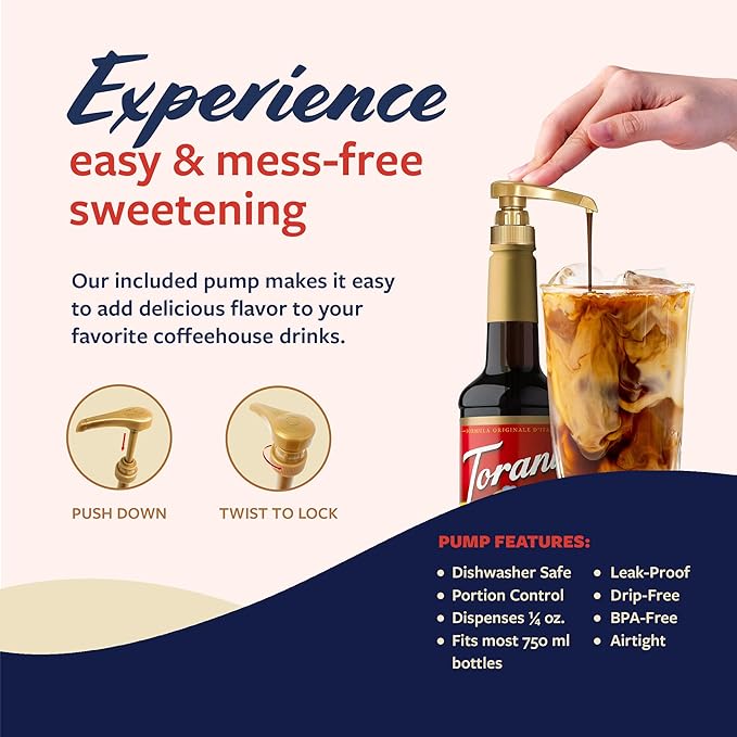 Torani Coffee Syrup, Chocolate Macadamia Nut Flavored Syrup for Drinks, Pump Included, 25.4 Fl Oz