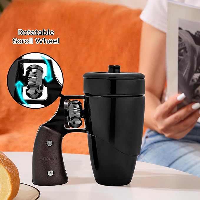 Pukomc Gun mug,Ceramic Coffee Mug,Fathers Day Dad Gifts, Birthday Gifts for Men and Women Revolver Coffee Mug for Cappuccino Latte or Hot Tea (16OZ) (Black)