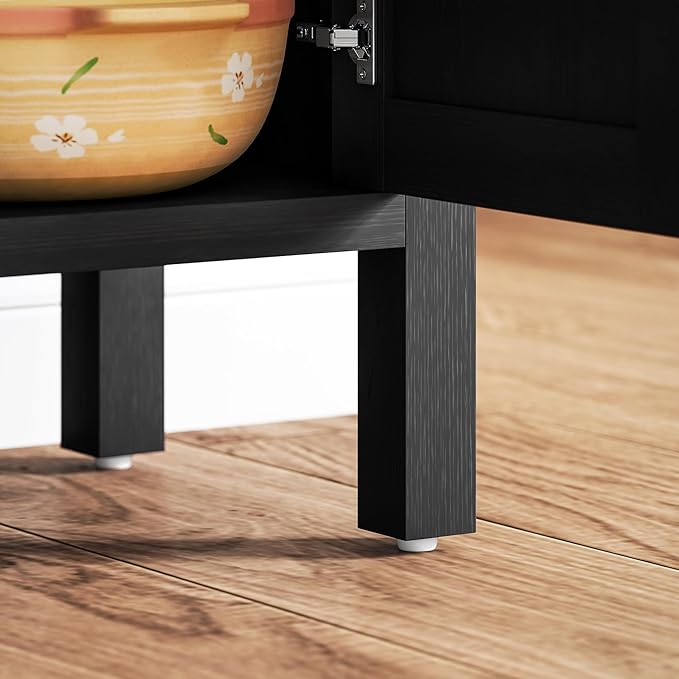 HOMCOM Rattan Sideboard Buffet Cabinet with Storage, Modern Accent Cabinet with 2 Doors and Adjustable Shelf, Freestanding Buffet Table for Entryway Living Room, Distressed Black