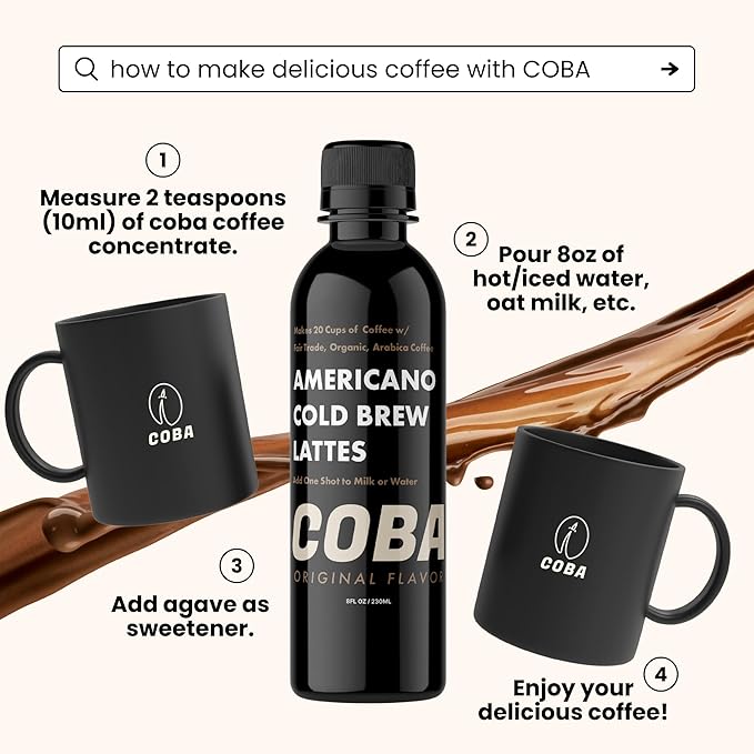 COBA Premium Coffee Concentrate – Bold & Extra Strong Cold Brew & Hot Coffee | 20 Cups per Bottle | Fair Trade Organic Medium Roast | Instant Iced Americano Latte | Dairy Free, Vegan, Gluten Free (Sweet Mint)