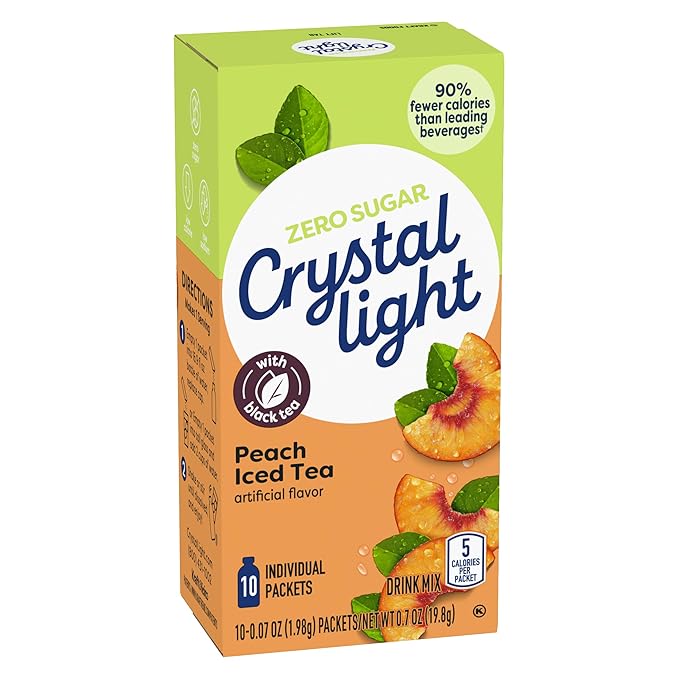 Crystal Light Peach Iced Tea Artificially Flavored Powdered Drink Mix, 10 ct. On-the-Go-Packets (Pack of 9)