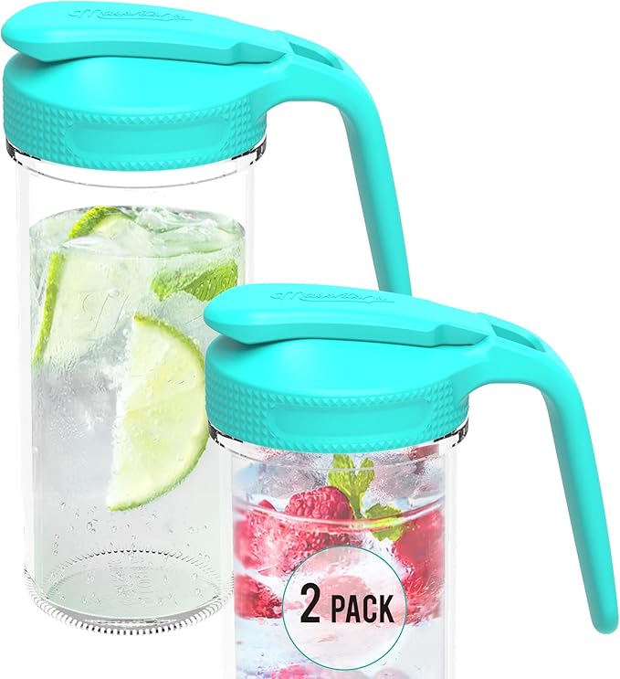 Masontops Multi Pour Top Mason Jar Lid with Handle - Regular Mouth Mason Jar Pour Spout Lid Pourer - Ball Mason Jar Pitcher Lid with Handle and Flip Cap – Glass Mason Jar Pitcher Not included 2 Pack