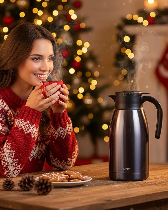 GiNT 1.9L / 64Oz Thermal Coffee Carafe, Insulated Stainless Steel Coffee Carafes for Keeping Hot/Double Walled Vacuum Thermal Carafe (Purple)