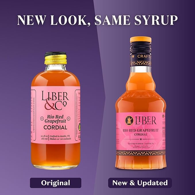 Liber & Co. Rio Red Grapefruit Cordial - Craft Cocktail Mixer with 60% Texas Grapefruit Juice & Cold-Pressed Essential Oils - Perfect for Palomas, Hemingway Daiquiris & Tequila Cocktails - Makes 25 Drinks (12.7 oz)