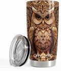 SANDJEST Owl Tumbler 20oz Stainless Steel Insulated Tumblers Coffee Travel Mug Cup Wood Drawing Style Owls Gifts for Women Men Gift for Birthday Christmas