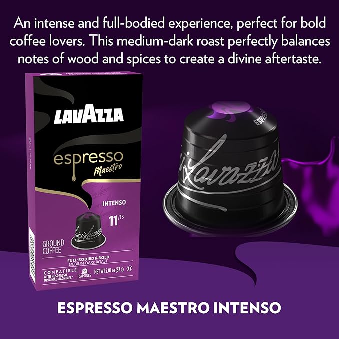 Lavazza Espresso Maestro Intenso Aluminum Capsules Compatible with Nespresso* Original Machines, Medium-Dark Espresso Roast, Arabica and Robusta (60 Capsules) (Pack of 2)