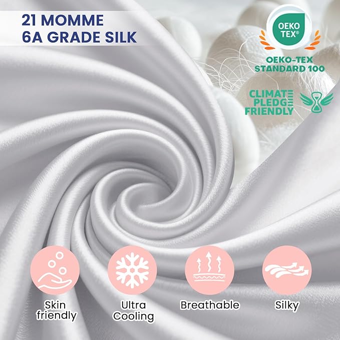Ravmix Silk Pillowcase for Hair and Skin with Hidden Zipper, Both Sides 21Momme Mulberry Silk Pillow Case (Pure White, King Size(20 * 36inches))
