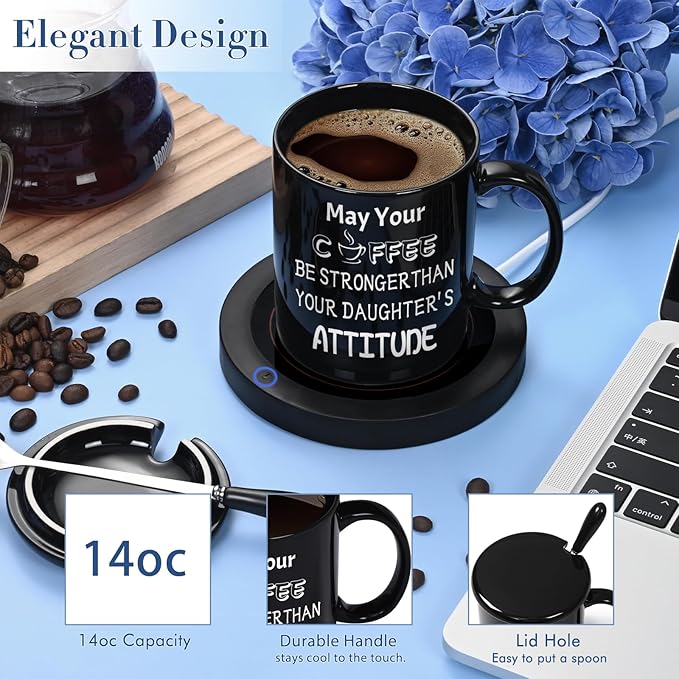 Fathers Day PaPa Gifts for Dad from Daughter, Best Dad Ever Mug,11OZ Coffee Mug Warmer Set, Dad Gifts for Fathers Day, Birthday, Christmas