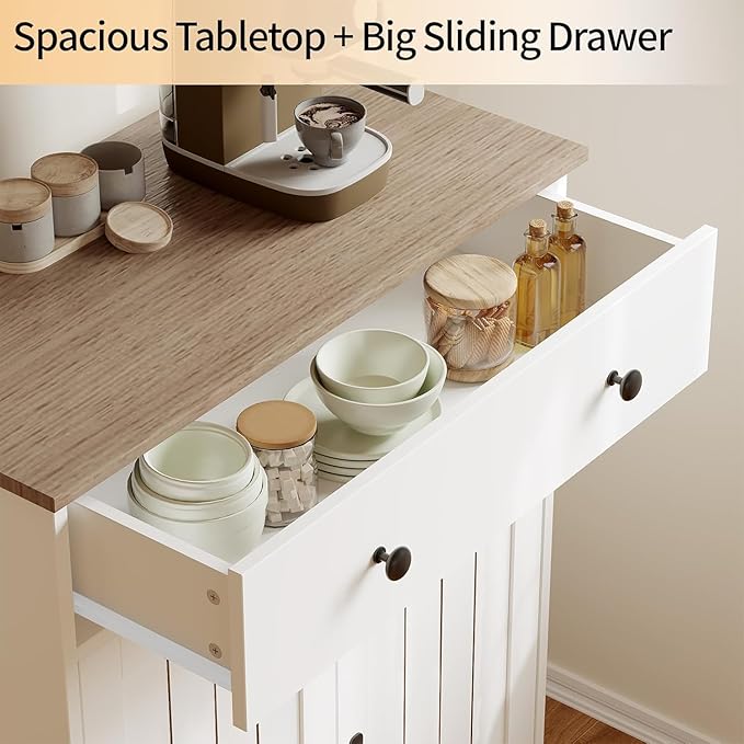 29.5'' White Wood Buffet Cabinet with Adjustable Shelves and Doors, Versatile Coffee Bar Storage for Living Room, Entryway, Dining Room, and Kitchen Pantry