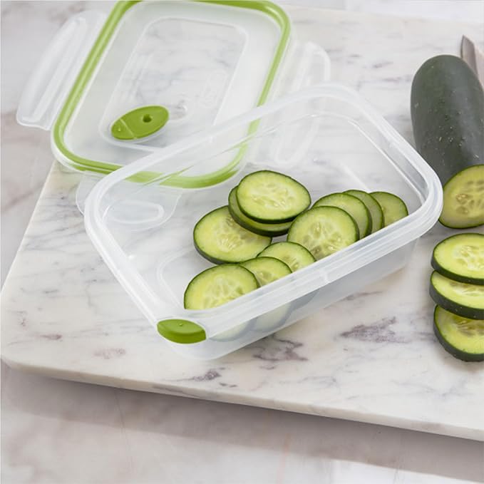 Sterilite Ultra-Seal 3.1 Cup Rectangle, Airtight Food Storage Container, Latching Lid, Microwave and Dishwasher Safe, Clear With Green Gasket, 24-Pack
