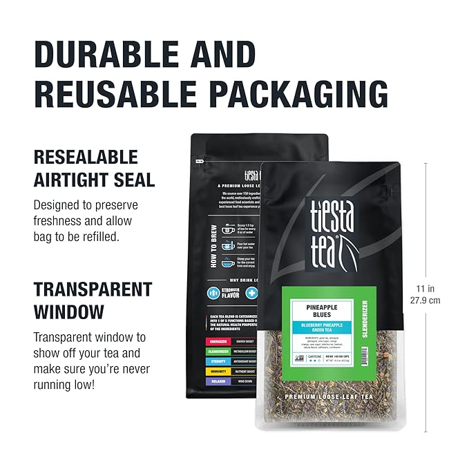 Tiesta Tea - Pineapple Blues, Loose Leaf, Blueberry Pineapple Green Tea, Premium Tropical Blend, Medium Caffeinated, Brews Up to 200 Cups, 16oz Resealable Bulk Pouch