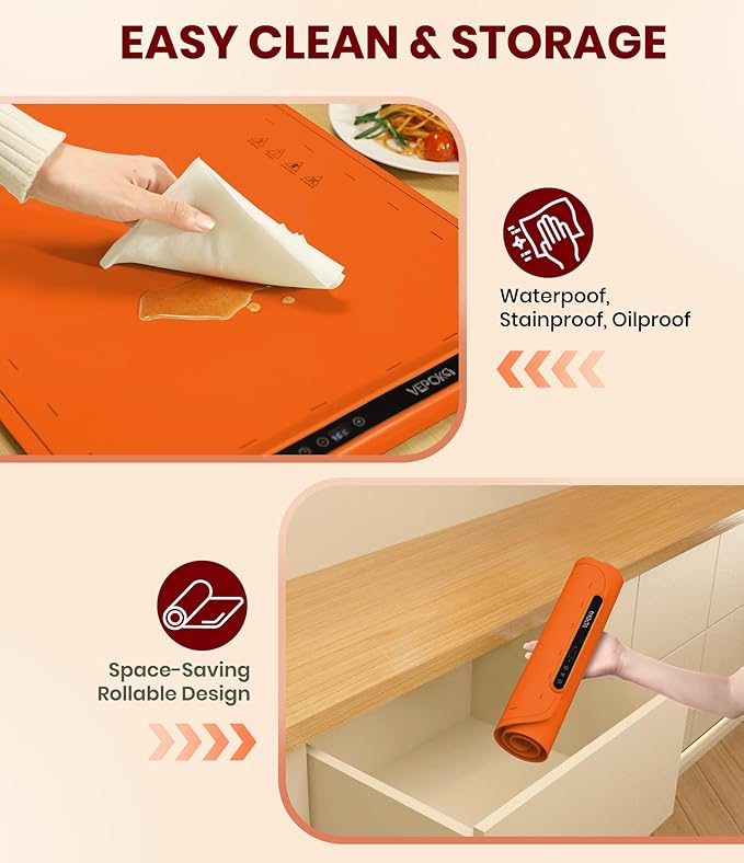 Warming Mat for Food, VEPOKA Food Warmer Mat for Countertop, Electric Warming Tray with 7 Temp Levels & Auto Shut-Off, Food Warmers for Parties, Ideal Gift for Kitchen & Buffet Use