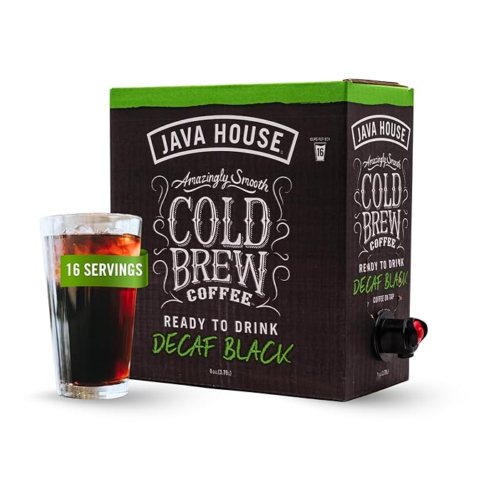Java House Cold Brew Coffee on Tap – Premium 100% Arabica Decaf – Smooth Decaf with Chocolate & Caramel Notes – 1 Gallon Box (16 Servings) – Ready to Drink, No Caffeine, No Brewing Required, Fridge-Friendly
