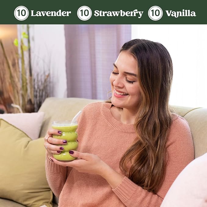 The Harmony Matcha Variety Pack (30 Sticks) Premium Japanese Matcha Powder, Lavender, Strawberry, Vanilla, Rich in Antioxidants & L-Theanine, Sweetened with Organic Sugar, No Preservatives