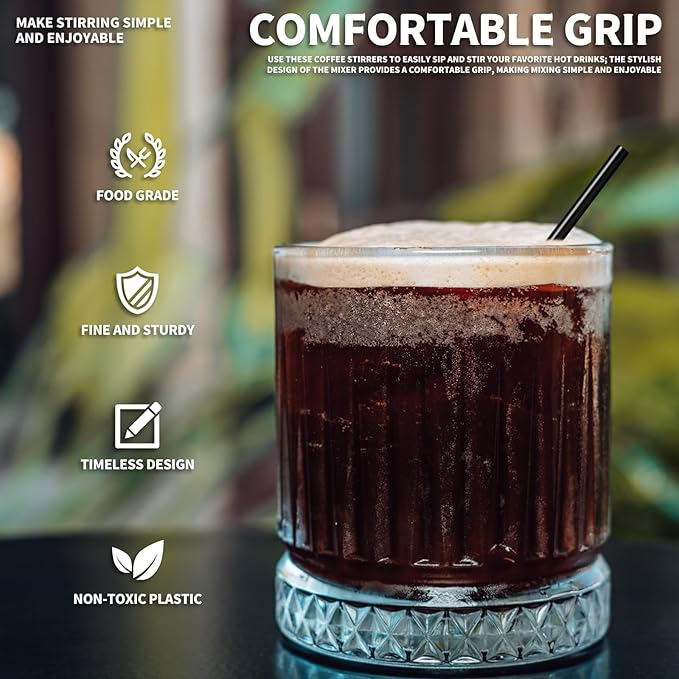 500 Pcs Coffee Stirrers Straws, 5 Inch Disposable Bar Straws for Drinks Short Cocktail Stirrers Straws for Coffee Juice Whiskey and Acrylic Stir Stick Holder (Black)