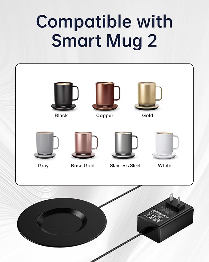 WUKUR Charging Coaster 2 Compatible with Temperature Control Mug 2 and 1, Charger Dock Base for Smart Travel Temperature Cup Accessories