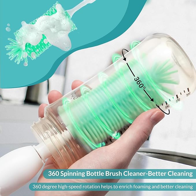 Electric Cleaning Brush with Bottle Brush & Milk Mixer, Rechargeable Electric Bottle Brush with 2 Speed Mode,Powerful Waterproof Bottle Cleaner Brush,A Must Have for Daily Life (Blue)