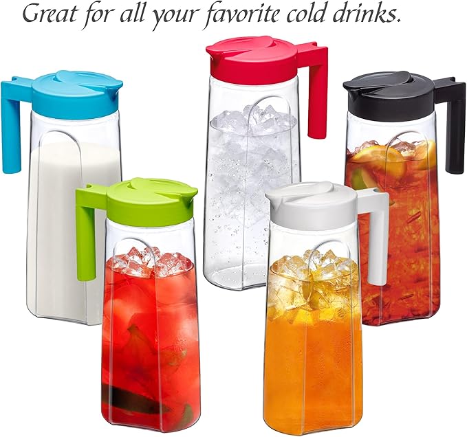 Amazing Abby - Slim - 2-Pack Tritan Pitcher (64 oz), Unbreakable Plastic Water Pitcher with Lid, BPA-Free, Heat-Resistant, Dishwasher-Safe, Great for Both Iced and Hot Drinks, Black