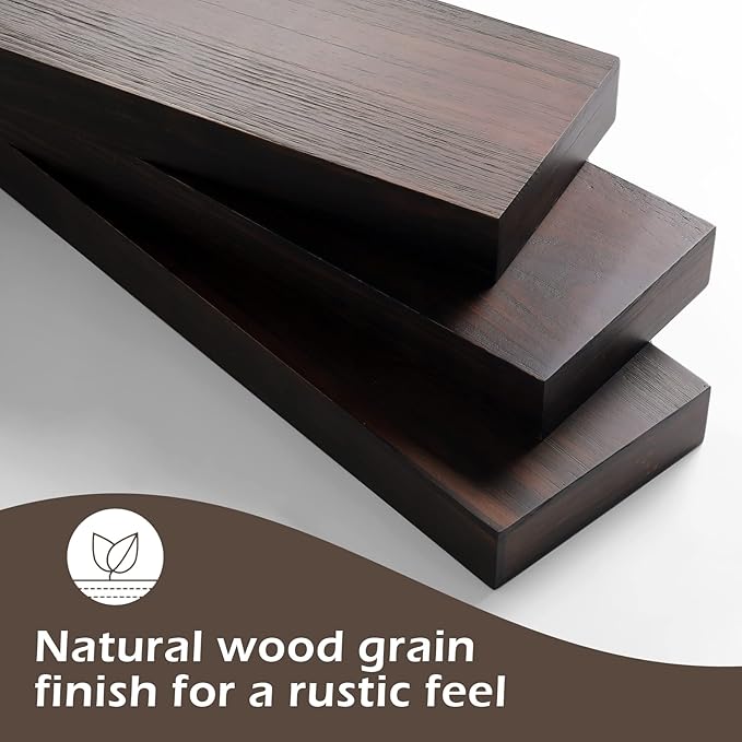 WELLAND Colin 10" Deep Floating Shelves Rustic Wall Shelf Wall Mounted Wooden Shelves (Walnut, 36X10X2.75 inch)