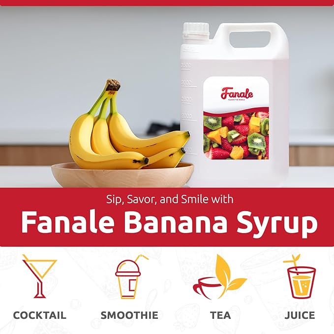 Fanale Premium Flavoring Concentrated Syrup for Bubble Tea 11 lb | Banana Flavor Syrup | for Boba Tea, Smoothies, Slushes, Desserts | 11lb | Pack of 4 | SRP280-CS