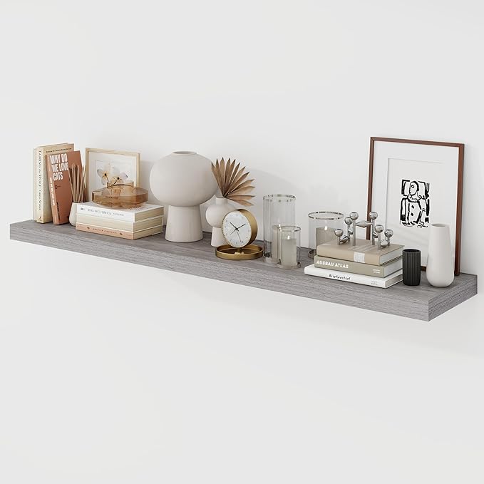 48 Inch Floating Shelves, 9.3" Deep Floating Shelf Wall Mounted, 48" Wall Shelves, Rustic Deep Bookshelf, Large Display Shelves & Storage Shelves for Bedroom, Living Room, Gray, Set of 1