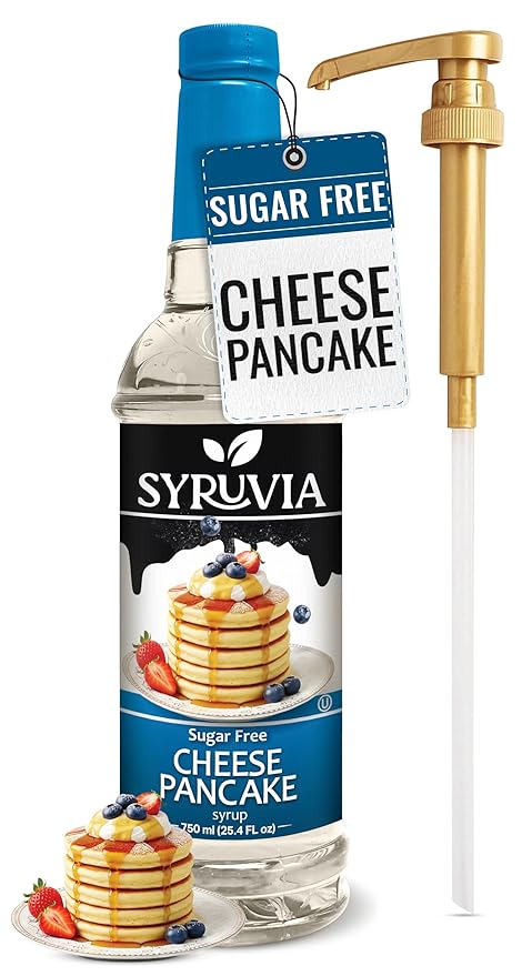 Syruvia Sugar Free Coffee Syrup, Cheese Pancake Flavored Syrup for Drinks, Lattes and Desserts – 25.4 fl oz, With Pump