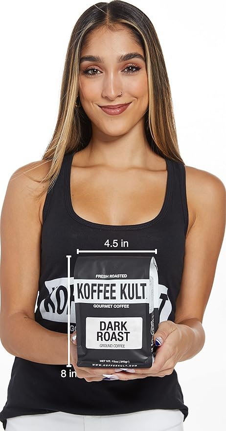 Koffee Kult Dark Roast Ground Coffee - Small Batch Gourmet Aromatic Artisan Blend 100% Arabica Coffee Organically Sourced (Ground, 12oz)