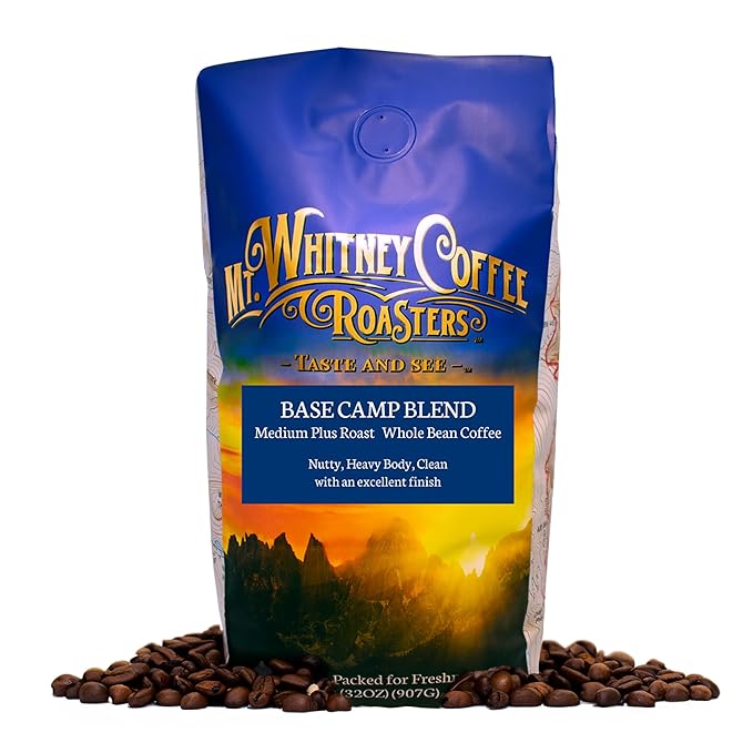 Mt. Whitney Base Camp Blend Whole Bean Coffee - Medium Dark Roast, Low Acid - 2 Pound (Pack of 1)