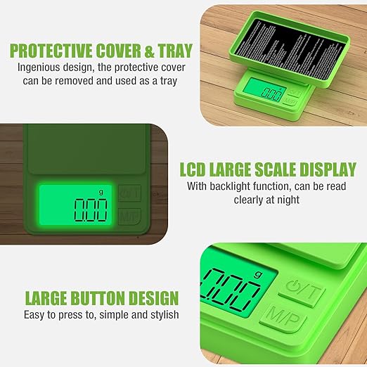 Digital Pocket Grams Scale, Diyife 1000g/0.01g High Precision, 7 Units Conversion Mini Scale with LCD Display, Tare Function for Food, Jewelry, Powder, Green