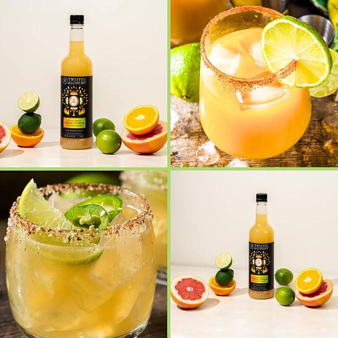 Twisted Alchemy Three Citrus Margarita Mix - Premium Margarita Mixer With Cold Pressed Juice For Craft Cocktails, 50% Juice - (25 Oz Bottle, Pack of 3) - All Natural, Non-GMO & Preservative Free - Ships Cold