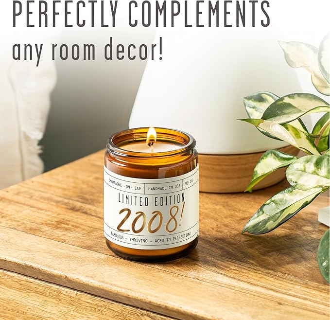 17th Birthday Gifts for Girls - 'Limited Edition 2008' Soy Candle, w/Champagne on Ice I 17 Birthday Gifts for Women I 17th Gift for Her Ideas I 9oz Reusable Jar, 50Hr Burn, Made in USA